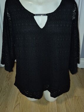 Hailey Lyn Dolman Sleeve Women's Black Lace Keyhole Blouse